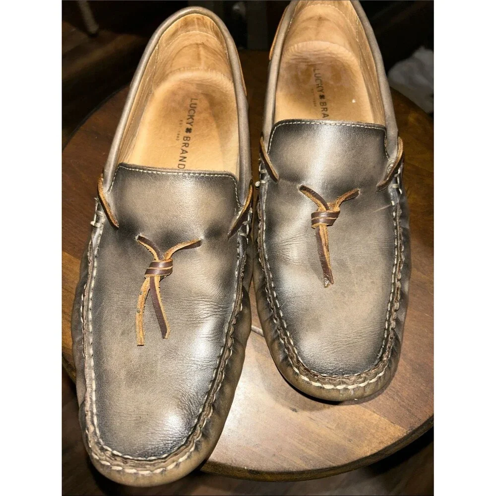 Lucky Brand Men's Dark Brown Leather Slip-On Moccasins